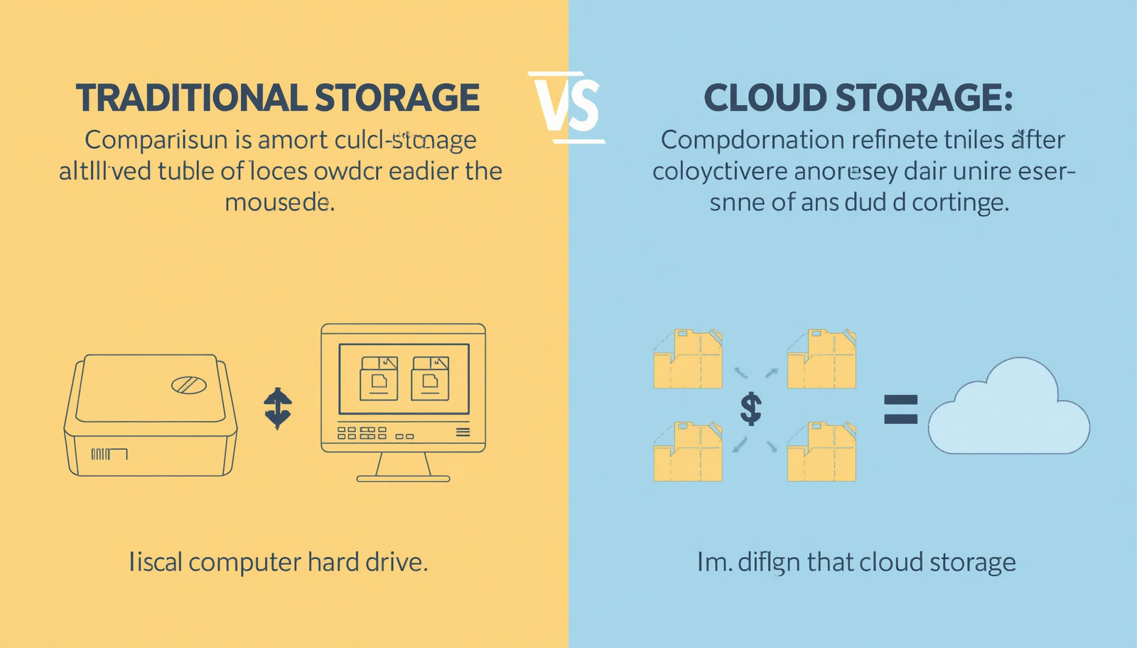 Traditional storage vs Cloud storage comparison - files on local computer vs files on cloud